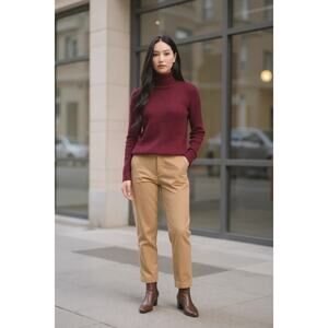 Women’s Cashmere Minimalist Preppy Turtleneck Sweater Burgundy Wine Small